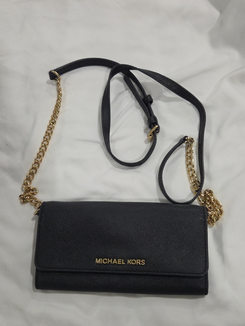 Michael Kors Black Crossbody Wallet with Gold Chain Strap